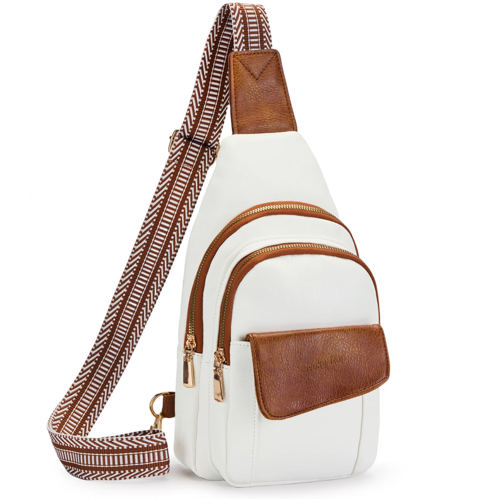 Seoky Rop Crossbody Bag for Women Small Sling Bag Leather Shoulder Cross Body Bag for Travel White/Brown