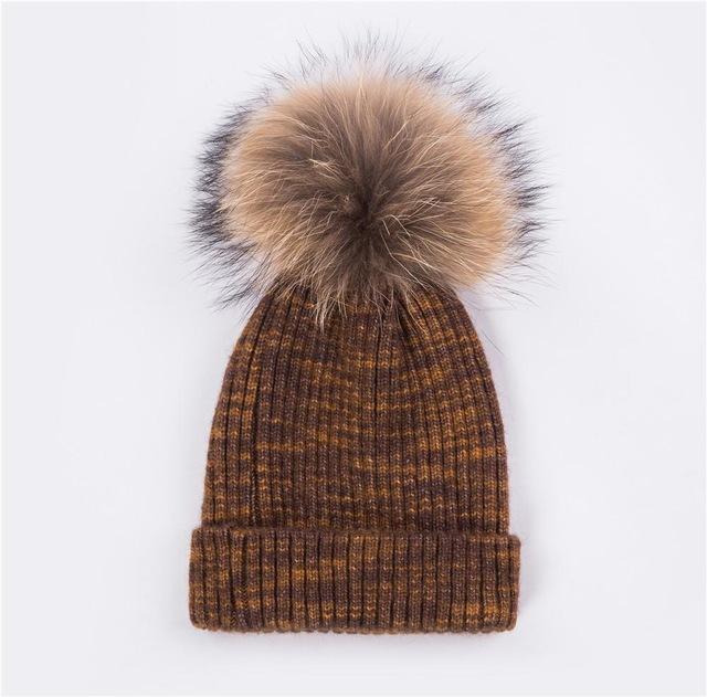 Multicolor Wool Beanie with Pom-Pom