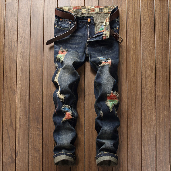 Men's Ripped Straight Leg Jeans - European American Style