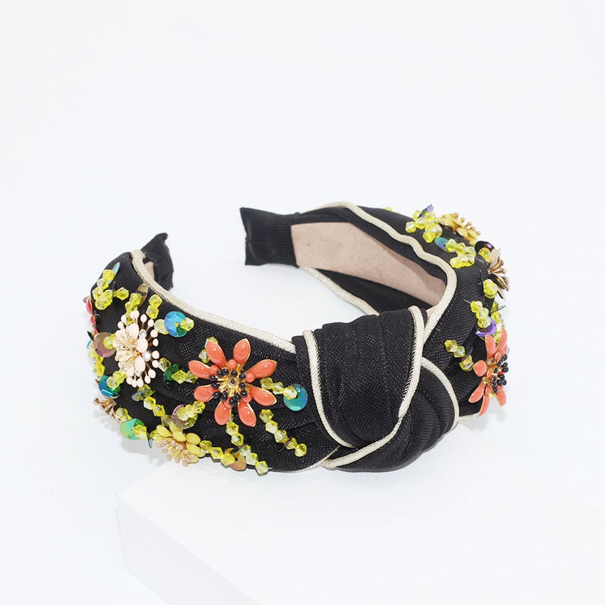 Crystal Metal Flower Geometric Cross Headband