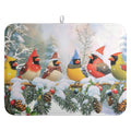 Winter Dish Drying Mat Cardinal Birds Kitchen Dish Drying Pad Snowflake Dish Dryer Mat for Kitchen Countertops Microfiber Dishes Drainer Pad Absorbent Dish Drying Rack Mat (18x24 in)
