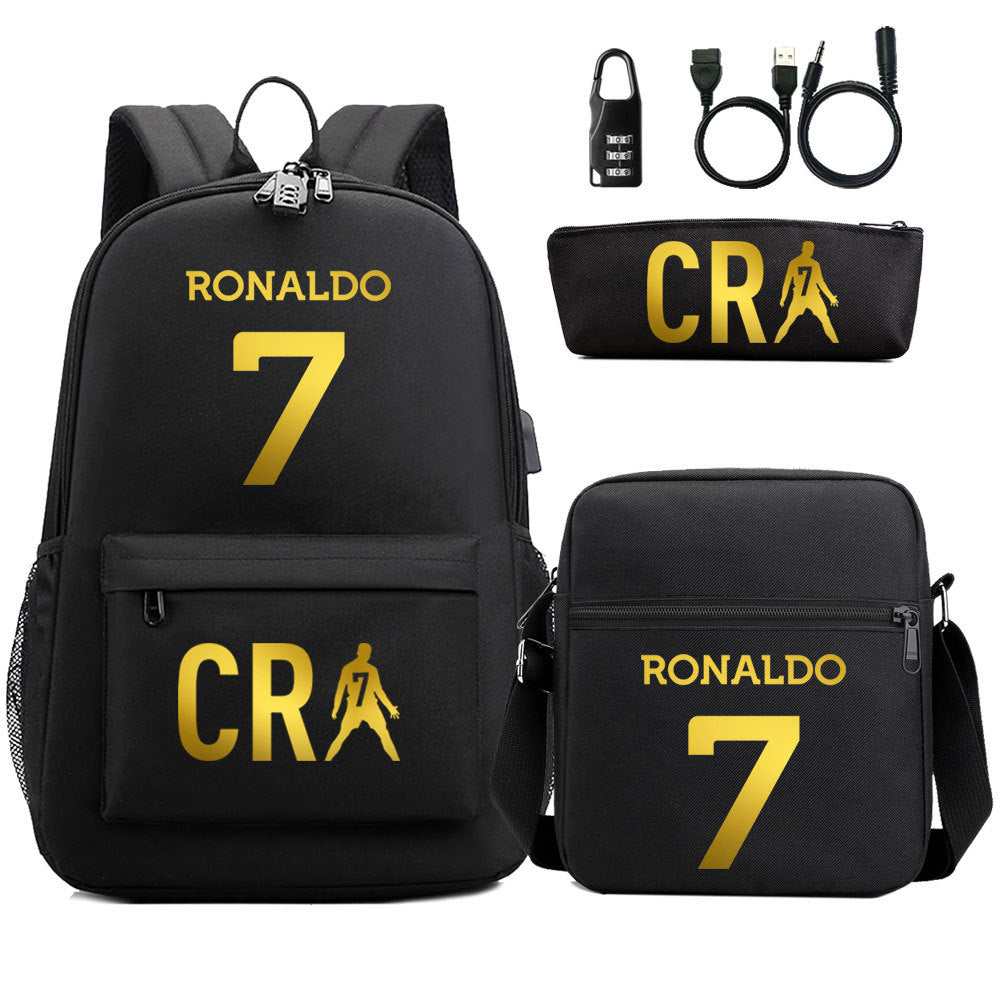 Cristiano Ronaldo Print Casual Canvas Backpack for Teens