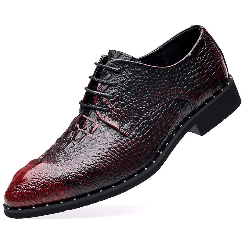 Men's Crocodile Pattern Pointed Dress Shoes with 6cm Height