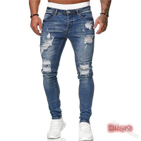 Men's Ripped Knee Zipper Slim Fit Jeans (Cross-Border)
