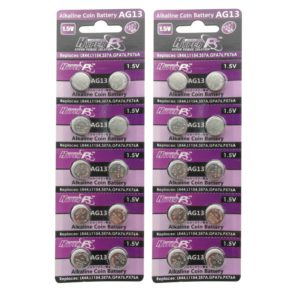 HyperPS (20 pcs AG13 Alkaline 1.5V Button Cell Battery Single Use LR44 A76 G13R S76E MS76H MS76 Watch Toys Remotes Cameras