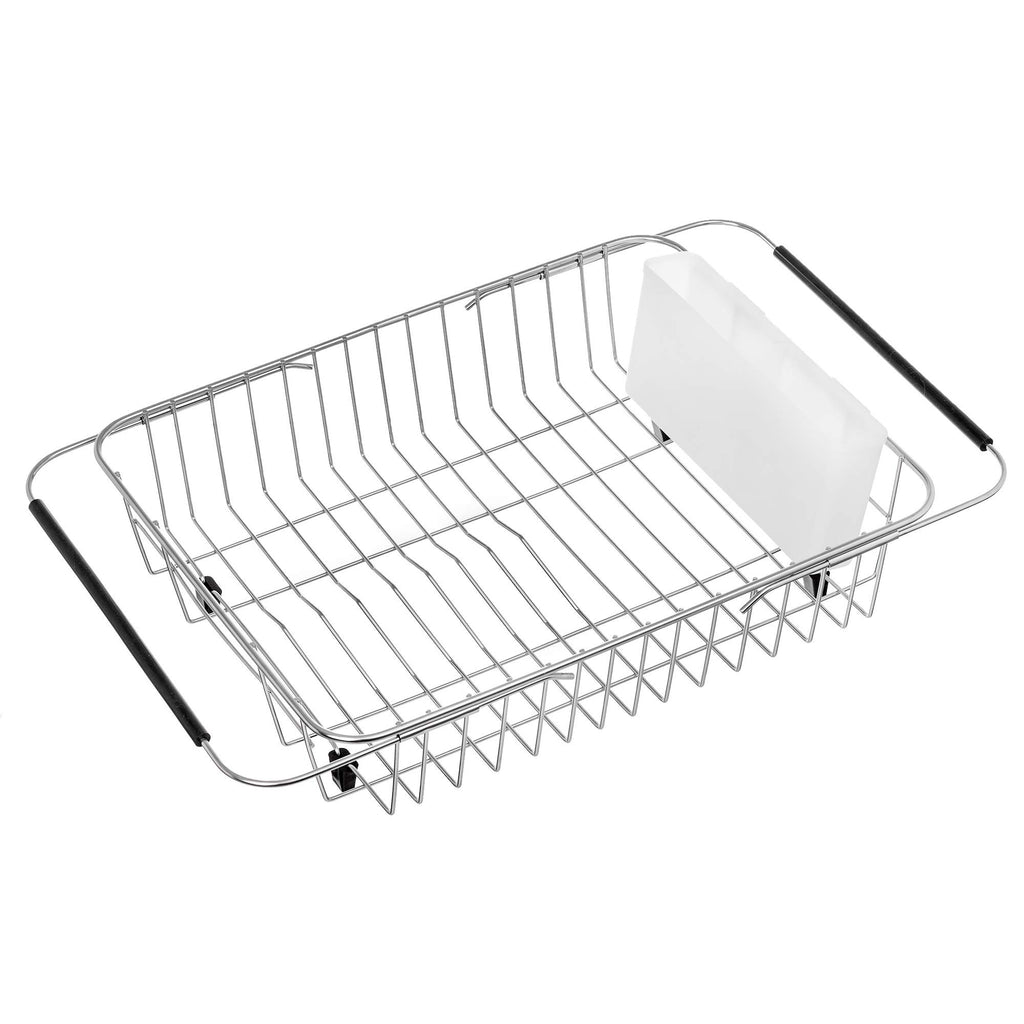 iPEGTOP Expandable Dish Drying Rack Over The Sink Dish Rack in Sink Or On Counter Dish Drainer Basket Shelf with White Utensil Holder Cutlery Tray Rustproof Stainless Steel for Kitchen