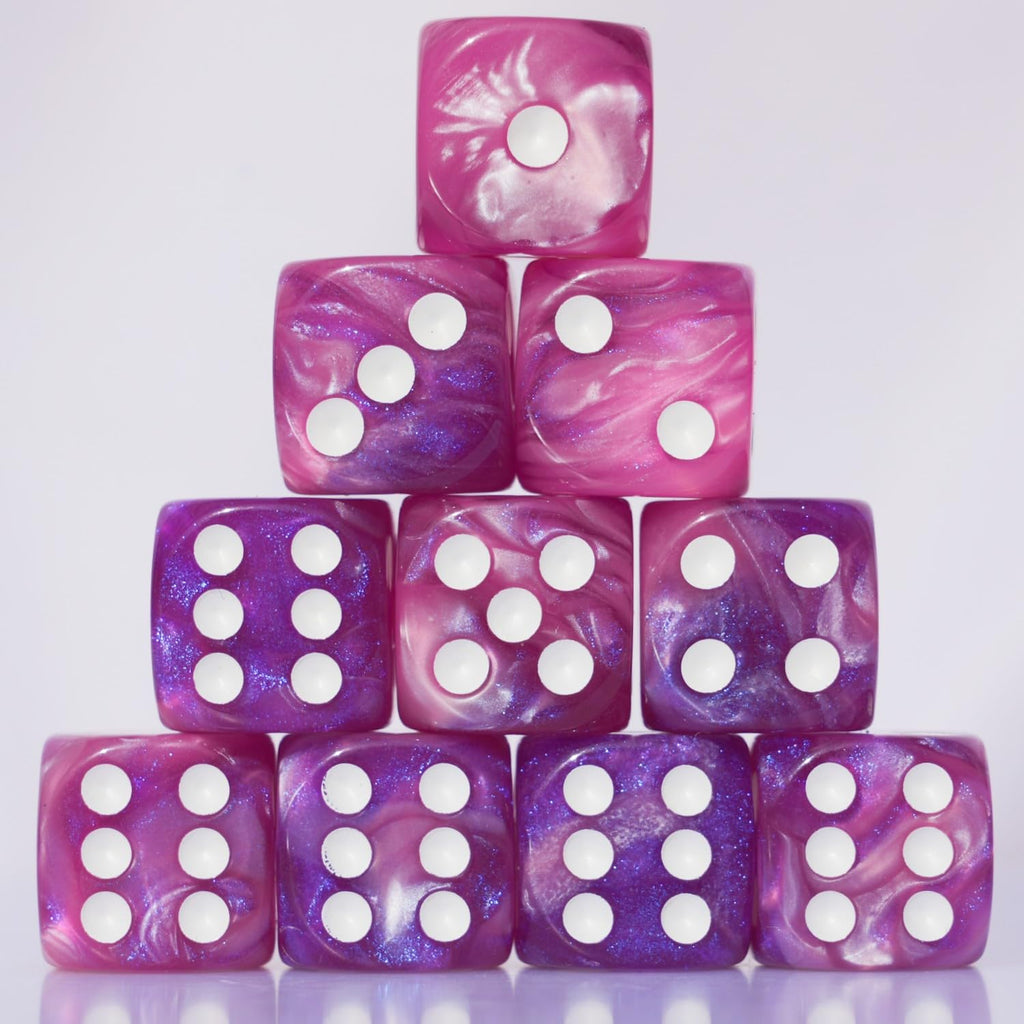 10 PC D6 dice 16mm Acrylic Dice Set for RPG MTG DND Dice Table Games and Board Games (Pink + Blue)