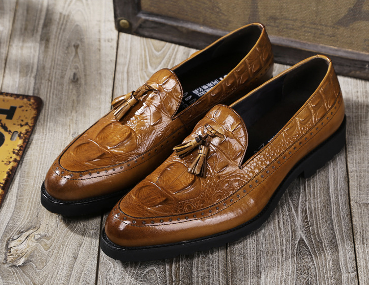 Crocodile Pattern Men's Leather Brogue Dress Shoes