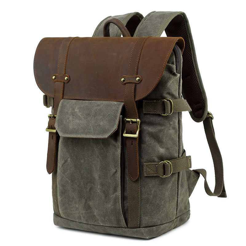 Canvas and Crazy Horse Leather DSLR Camera Backpack