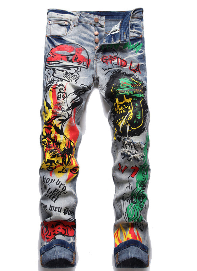 3D Printed Men's Tie-Dye Ripped Stretch Denim Jeans