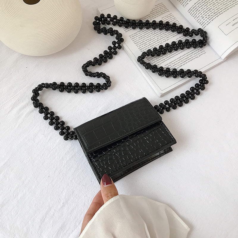 Crocodile Pattern Beaded Chain Crossbody Bag (Retro)