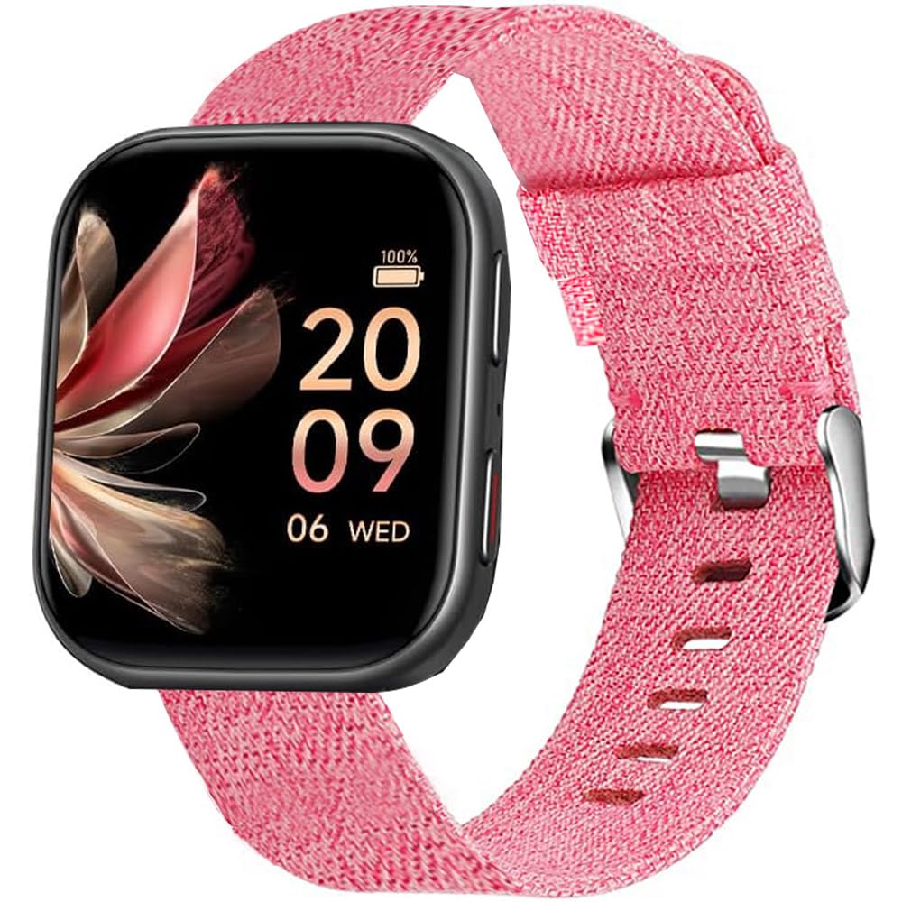 Compatible for FITVII Smart Watch Bands 20mm 22mm Breathable Nylon Woven Fabric Replacement Accessory Strap Compatible for FITVII HM57 HM78 HM68 HM21 H56 H86 Smart Watch Fitness Tracker (Pink 22mm size band)