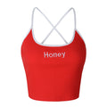Letter Embroidered Crop Top with Spaghetti Straps