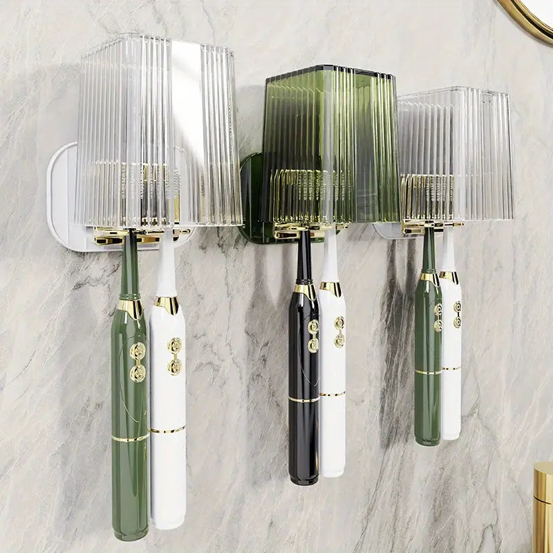 Wall Mounted Toothbrush Holder with Mouthwash Cup (1 Set)