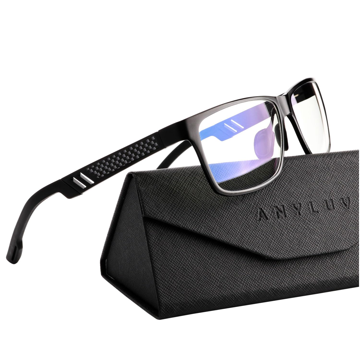 ANYLUV Reading Glasses for Men Blue Light Blocking Premium Square Computer Mens Reading Glasses 1.0 with Al-mg Frame