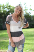 2018 Summer Women's Pocket Print Striped T-Shirt