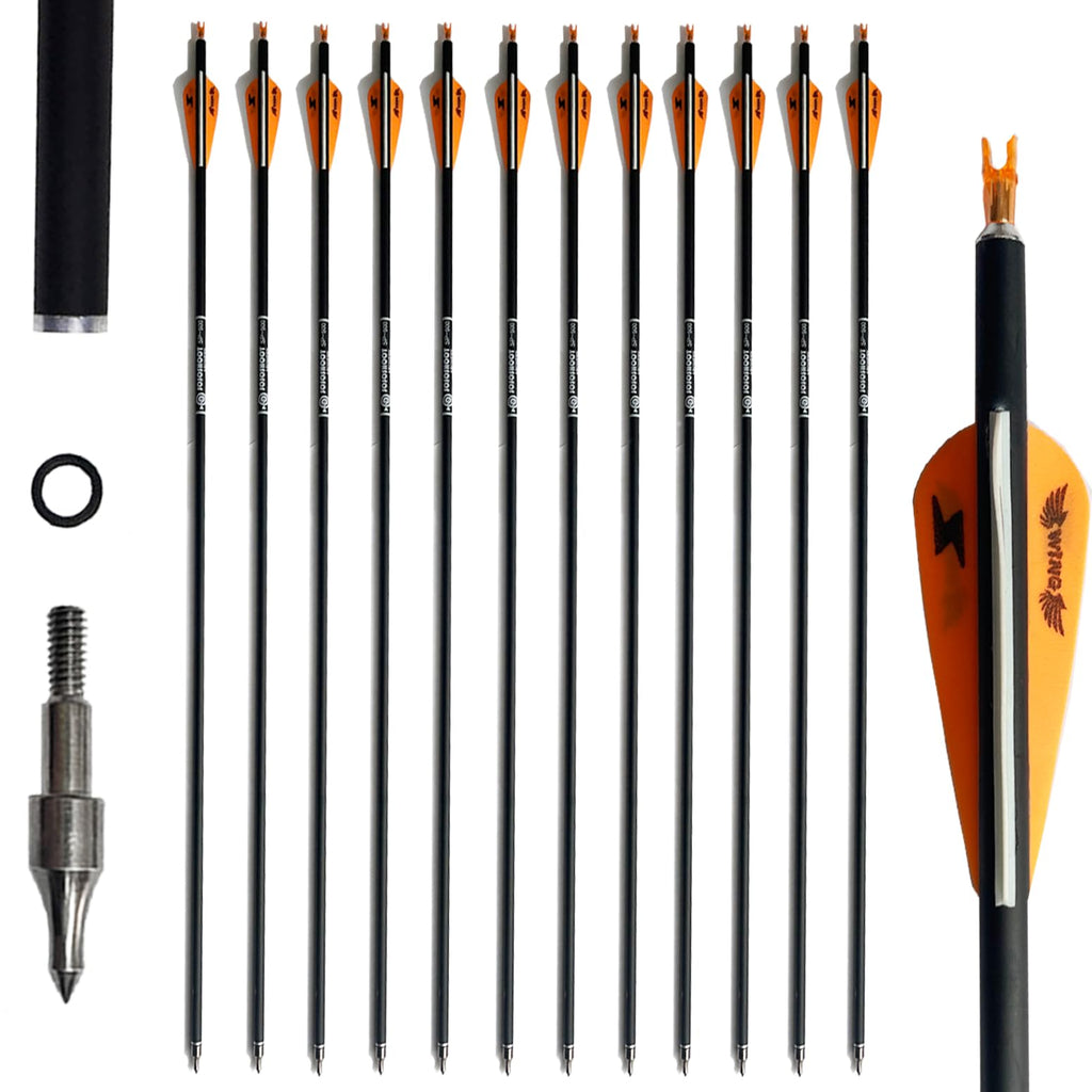e5e10 31inch Carbon Arrow Archery Targeting Practice Hunting Arrows for Compound & Recurve Bow with Removable Tips(Pack of 12) (Orange White)