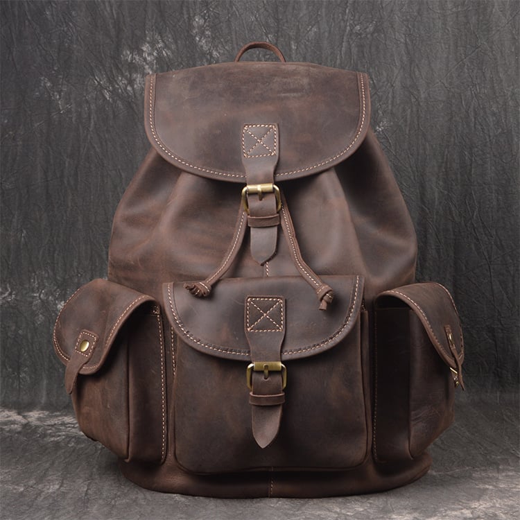 Crazy Horse Leather Men's Outdoor Travel Backpack