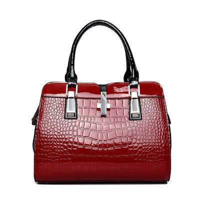 Crocodile Pattern Patent Leather Handbag