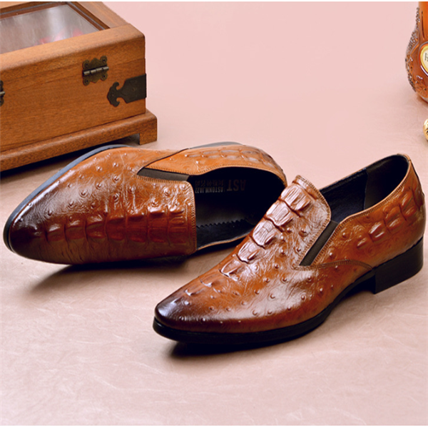 Crocodile Pattern Men's Dress Shoes - Casual Business Style