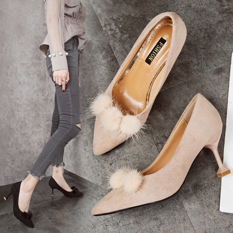 Elegant Suede Pointed Toe High Heels with Kitten Heel