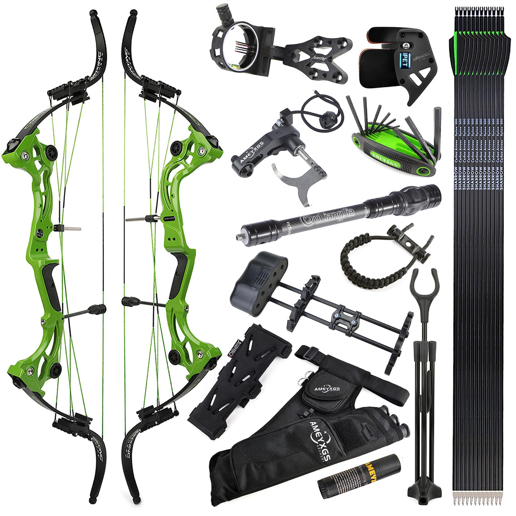 ZSHJGJR Recurve Bow American Hunting Bow 320FPS Draw Weight 40-55lbs Adjustable Compound Bow Right Hand for Archery Hunting Fishing Shooting (Green Bow Set)