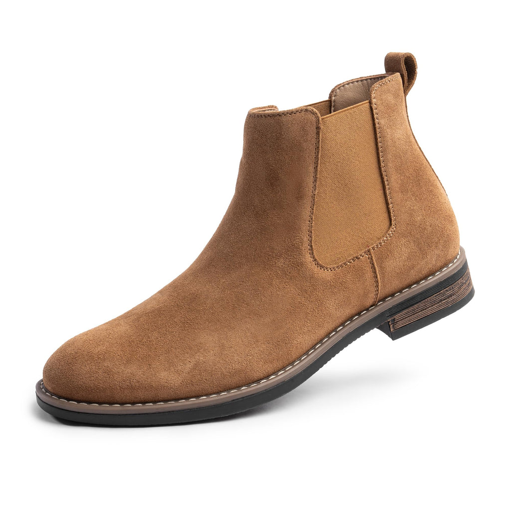 Cusolemore Mens Chelsea Boots Dress Boots for Men Leather Suede Upper Fashion Casual Style Comfy Slip On Men Ankle Boots BROWN 9