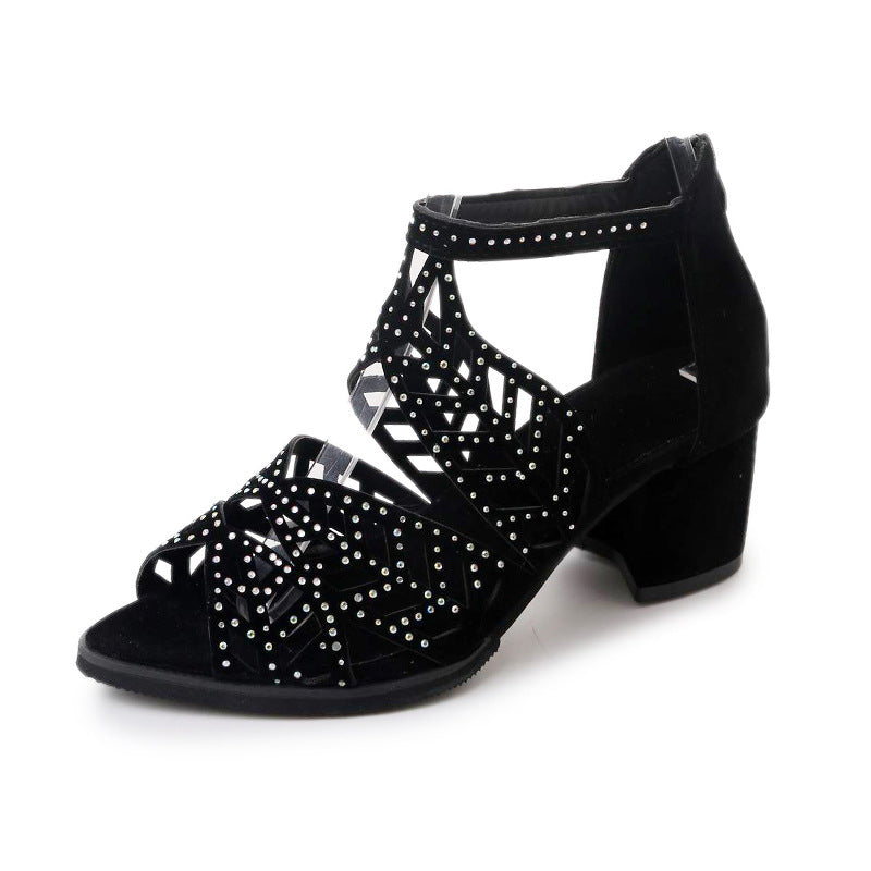 Fashionable Women's Rhinestone Fish Mouth High Heel Sandals