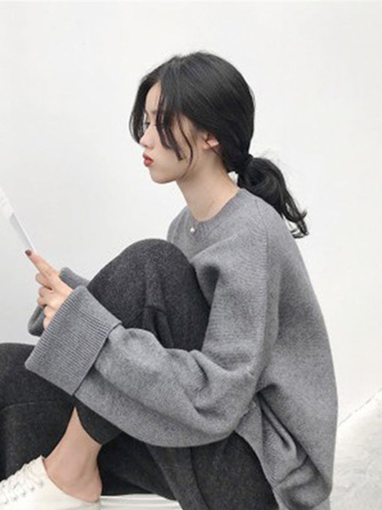 Korean Style Loose Sweater and Wide Leg Pants Set