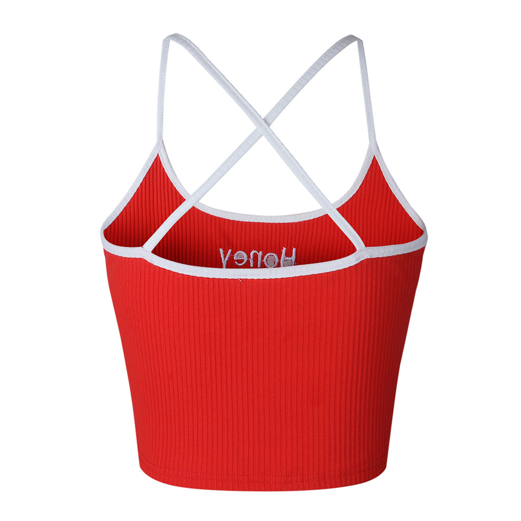 Letter Embroidered Crop Top with Spaghetti Straps