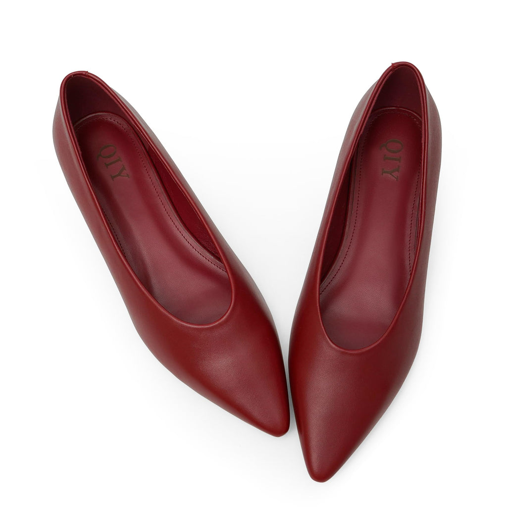 QIY Ballet Flats for Women Pointed Toe Burgundy Flats for Women Comfortable Ballet Flats Shoes Dressy Womens Flats Slip on Ballerina Flats Size 8