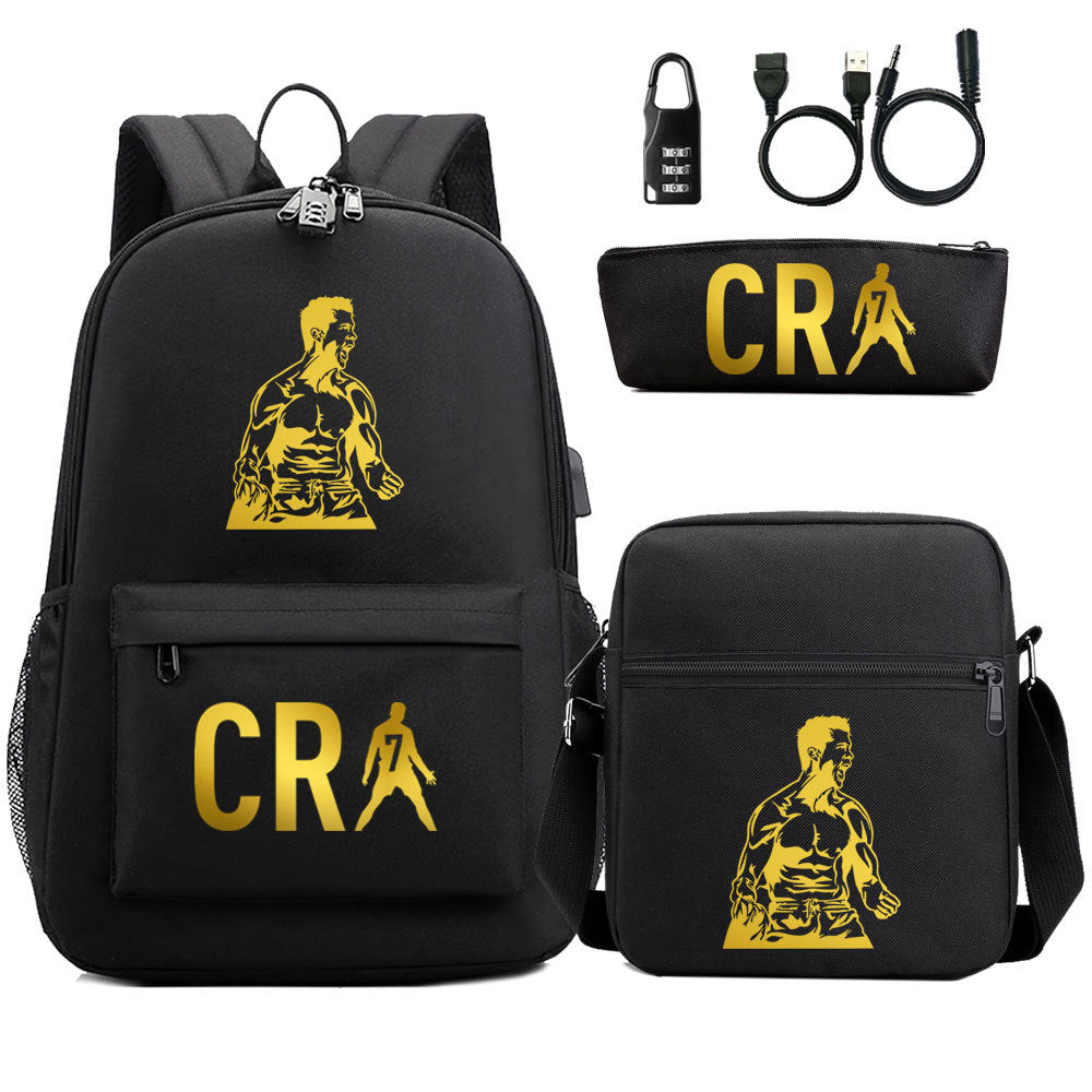 Cristiano Ronaldo Print Casual Canvas Backpack for Teens