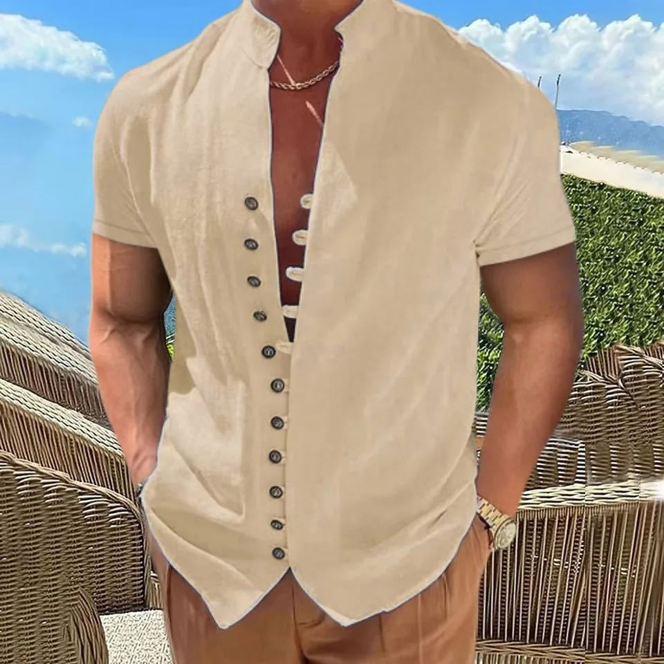 2023 Men's Slim Fit Solid Color Short Sleeve Shirt