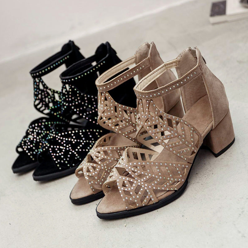 Fashionable Women's Rhinestone Fish Mouth High Heel Sandals