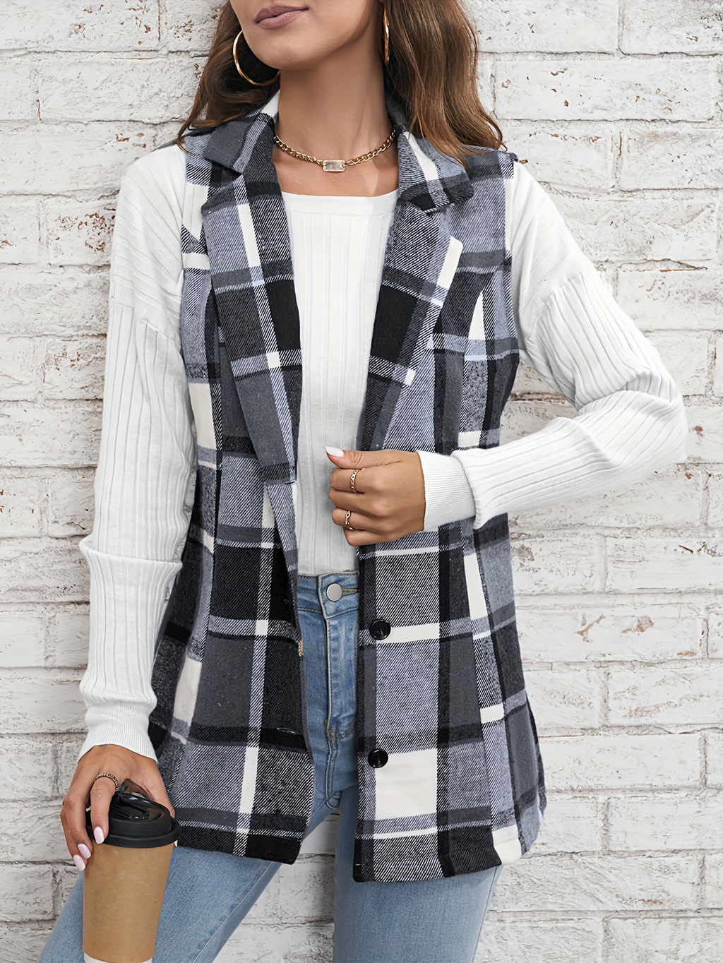 Classic Checkered Women's Vest (One Piece)