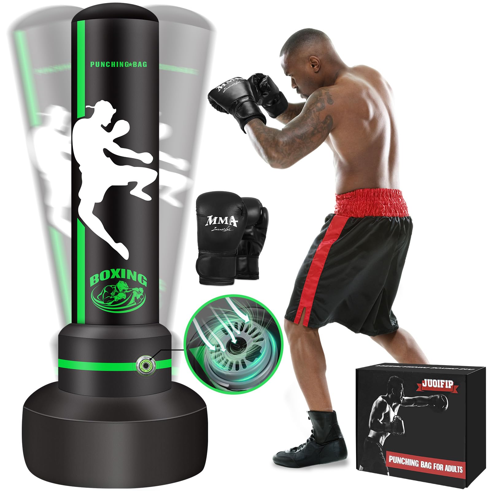 Upgrade Freestanding Punching Bag Adults 70 Heavy Bag for Adult Teen with Built-in Automatic Pump Boxing Bag with Stand and Boxing Gloves Kickboxing Bag for MMA Muay Thai Fitness Taekwondo