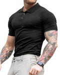 Lehmanlin Mens Muscle Polo Shirts Short Sleeve Casual T- Shirts Slim Fit Stretch Ribbed Golf Tops（Black/XS）