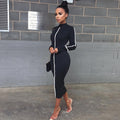 Color Block Long Sleeve High Neck Maxi Dress