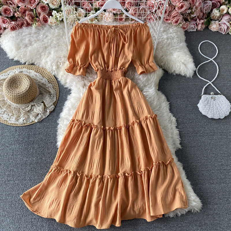 French Bubble Short Sleeve Off-Shoulder Dress 2021