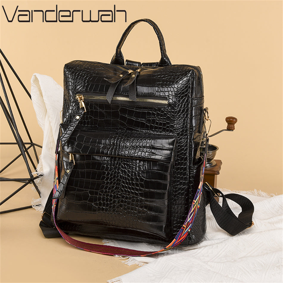 Crocodile Pattern Women's Large Capacity Travel Backpack