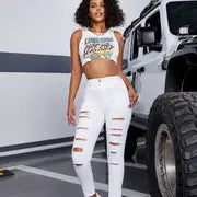 Ripped High Waist Skinny Jeans with Slash Pockets
