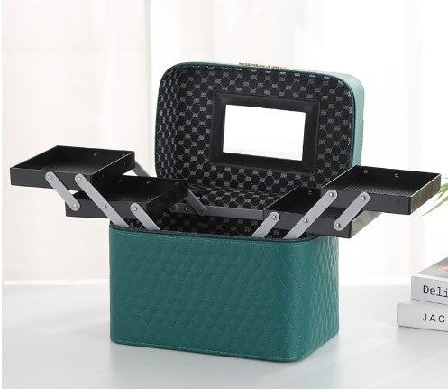 Large Capacity PU Cosmetic Bag with Mirror and Zipper