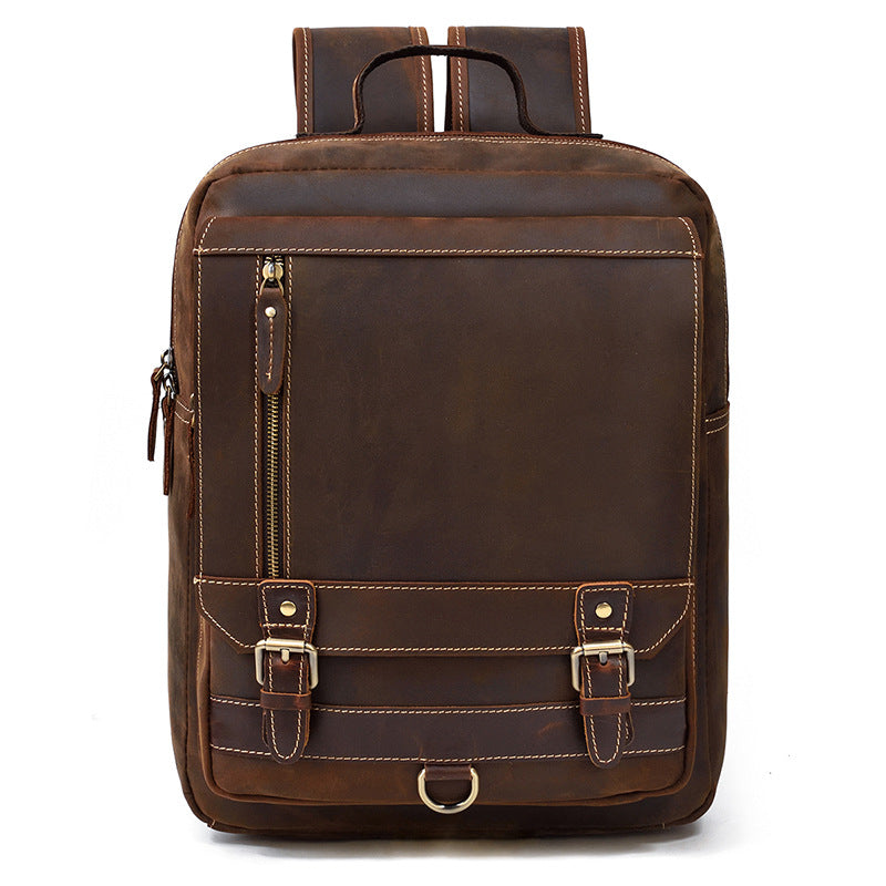 Retro Men's Leather Backpack for School and Travel