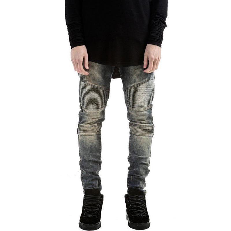 New Men's Slim Fit Ripped Denim Jeans (Motorcycle Style)