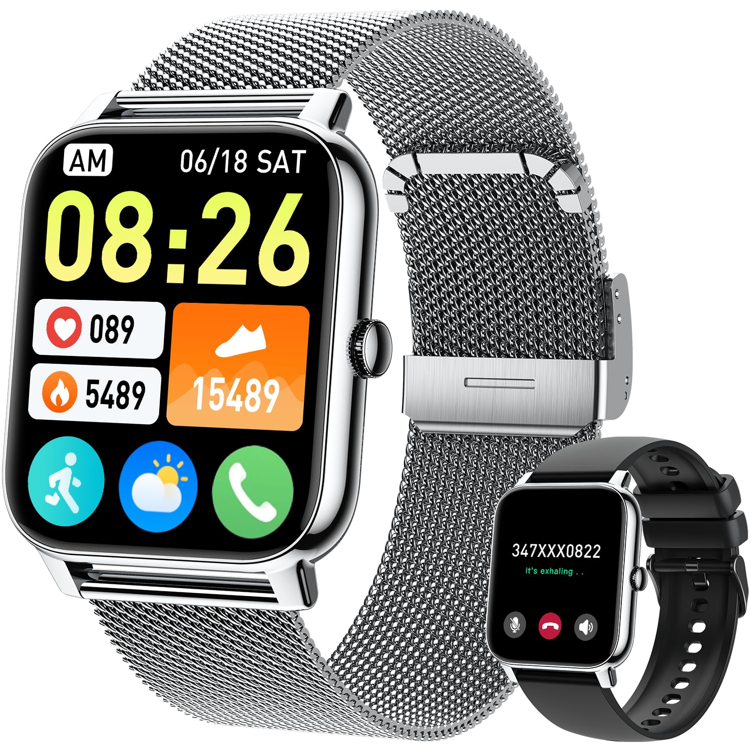 Smart Watch for Women Men Fitness: (Make/Answer Call) Bluetooth Smartwatch for Android Phones iPhone Waterproof Outdoor Sport Digital Running Watches Health Tracker Heart Rate Monitor Step Counter