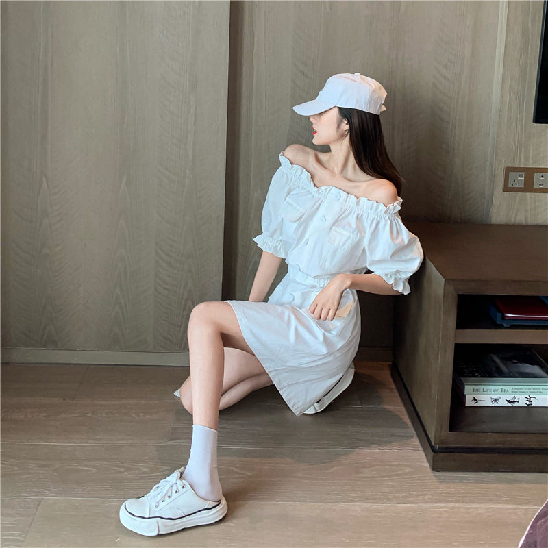 French Style Off-Shoulder Puff Sleeve Dress for Women