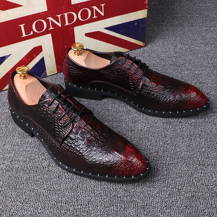 Men's Crocodile Pattern Pointed Dress Shoes with 6cm Height