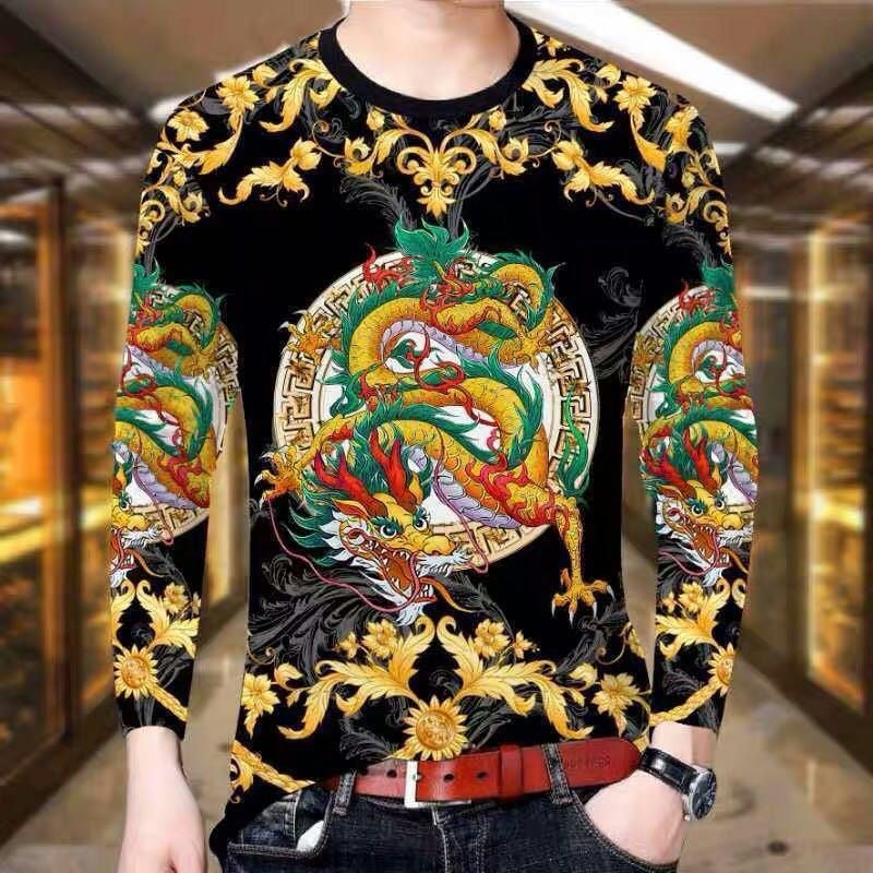 Men's 3D Printed Dragon Tiger Long Sleeve T-Shirt