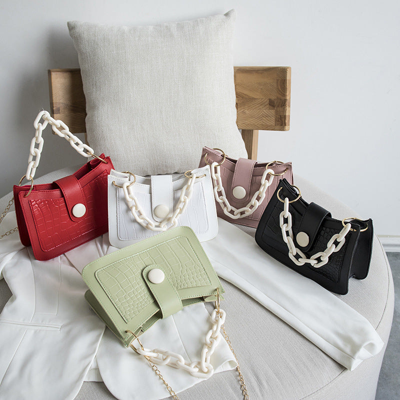 Crocodile Pattern Heavy Chain Mini Shoulder Handbag