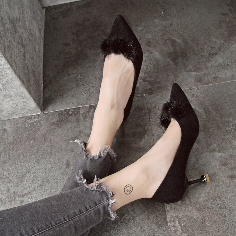 Elegant Suede Pointed Toe High Heels with Kitten Heel